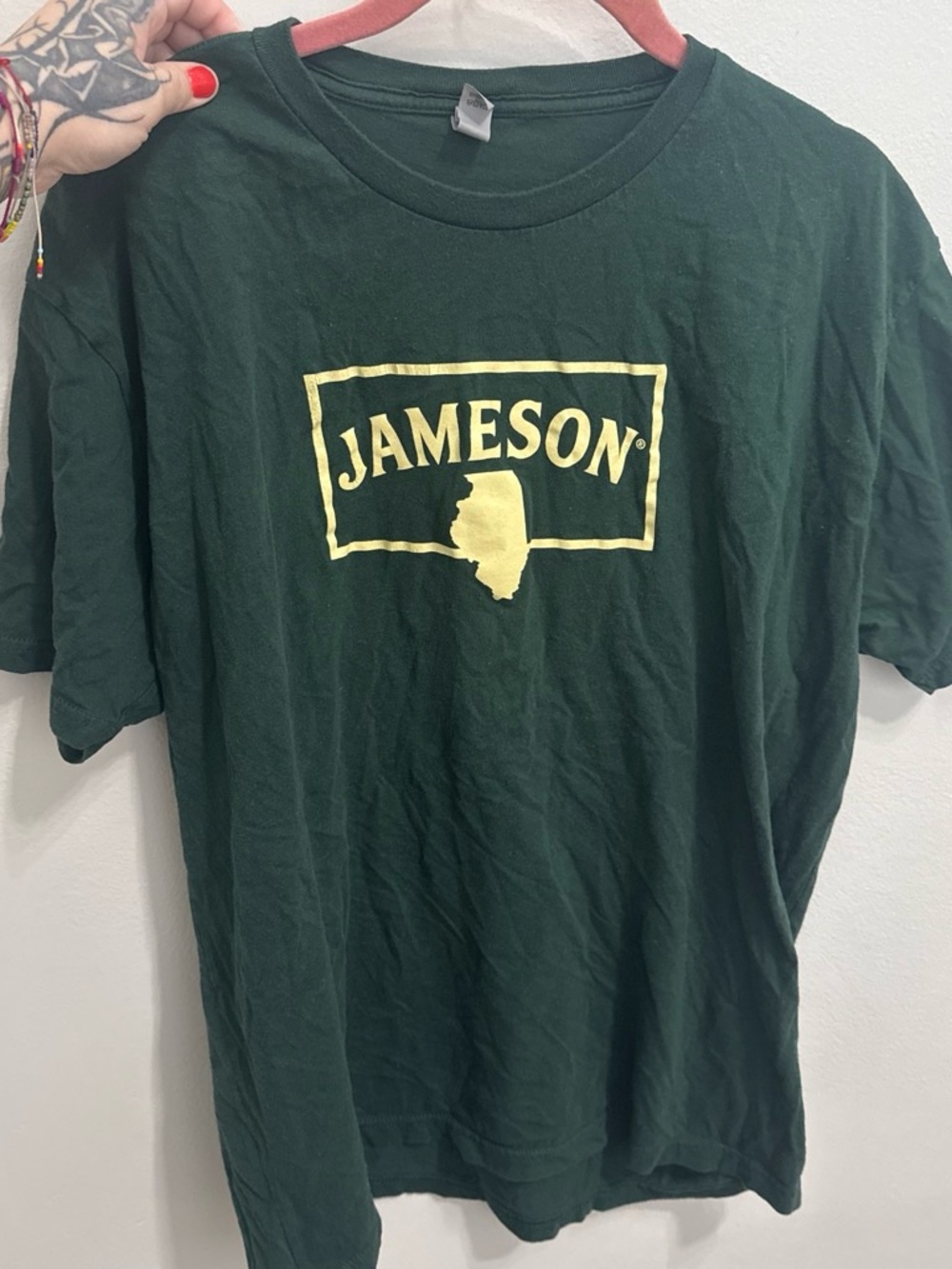 Next Level Apparel Dark Green Jameson Graphic Tee with Yellow Logo